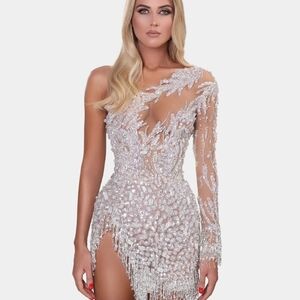 Albina Dyla Short silver one sleeved dress